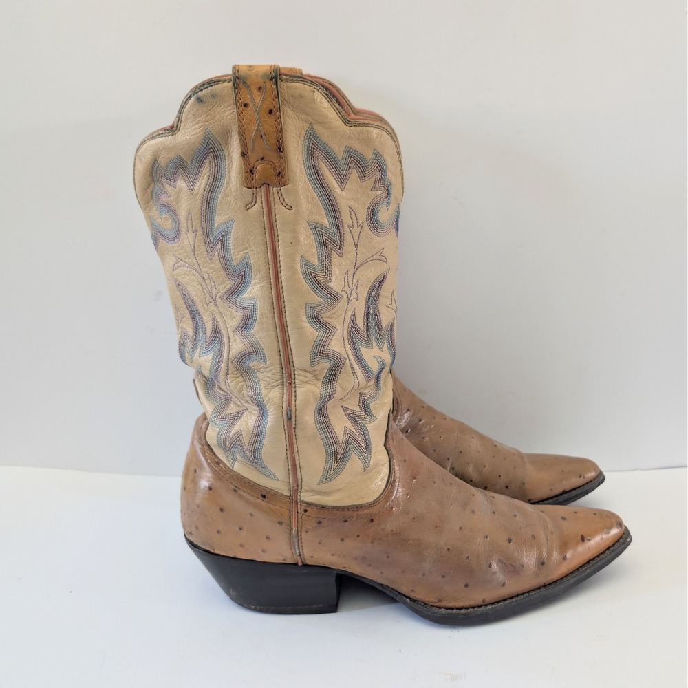 Twisted X  Womens Ostrich Leather Western Cowboy Boots Tan Cream Pointed Toe